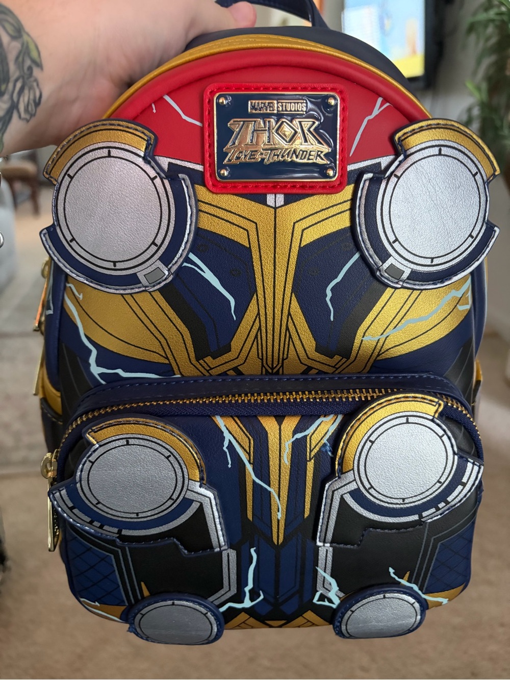 Loungefly Navy, Gold & Red Thor: Love and Thunder Mini Backpack